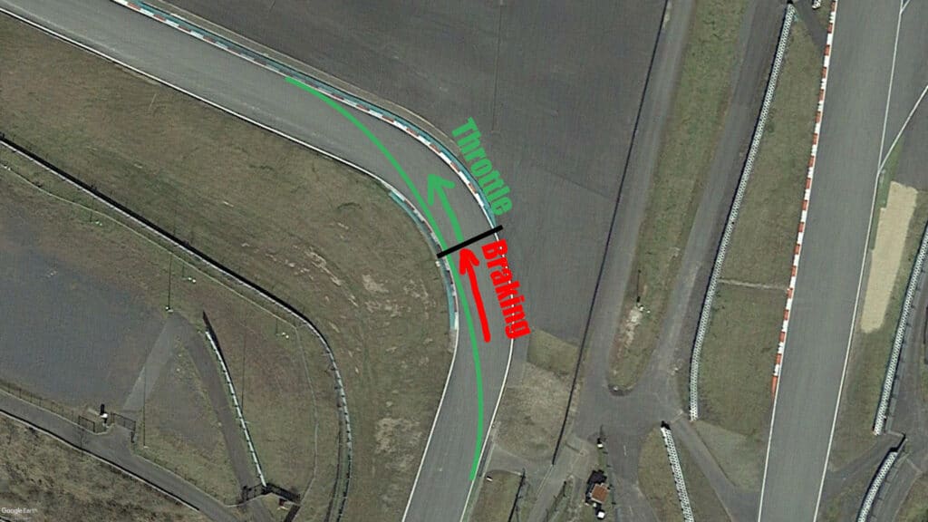 Nürburgring Grand Prix Circuit turn 10 shows a standard middle apex.
